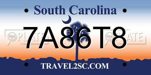 7A86T8 South Carolina License Plate