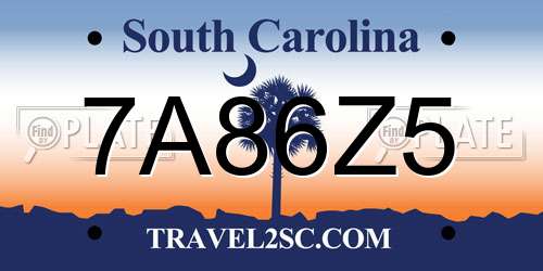 7A86Z5 South Carolina License Plate