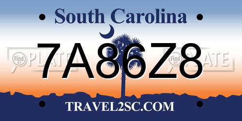 7A86Z8 South Carolina License Plate