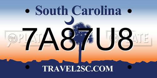7A87U8 South Carolina License Plate