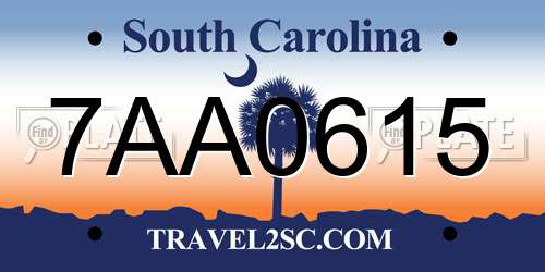 7AA0615 South Carolina License Plate
