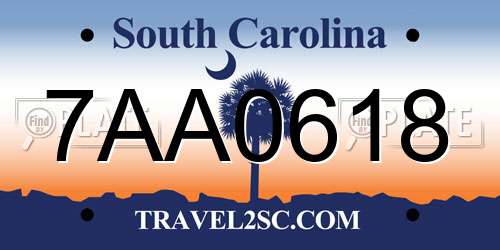 7AA0618 South Carolina License Plate