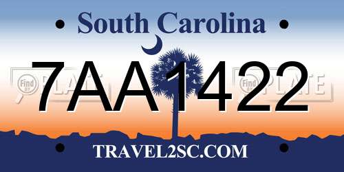 7AA1422 South Carolina License Plate