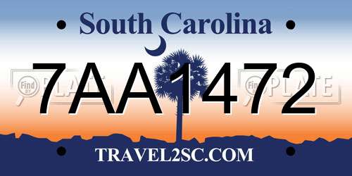 7AA1472 South Carolina License Plate