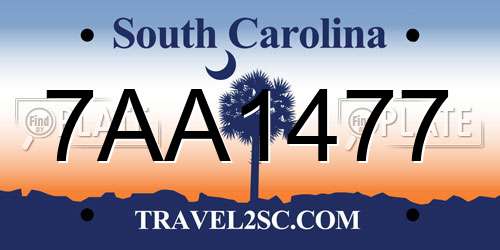 7AA1477 South Carolina License Plate