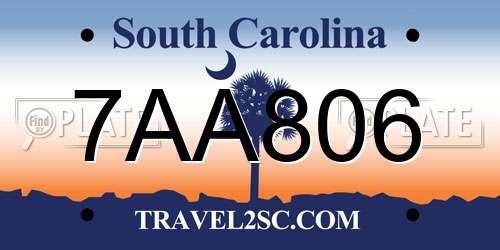7AA806 South Carolina License Plate