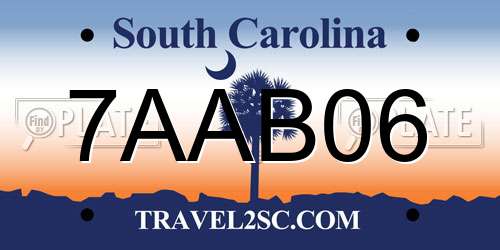 7AAB06 South Carolina License Plate