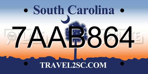 7AAB864 South Carolina License Plate