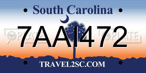 7AAI472 South Carolina License Plate
