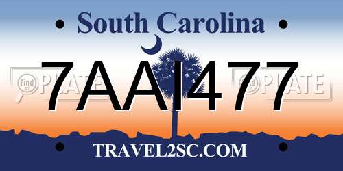 7AAI477 South Carolina License Plate