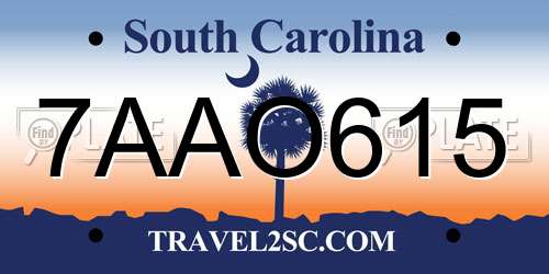 7AAO615 South Carolina License Plate