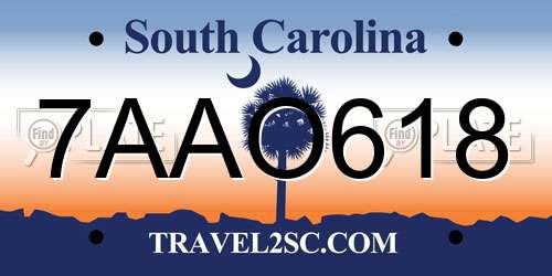 7AAO618 South Carolina License Plate