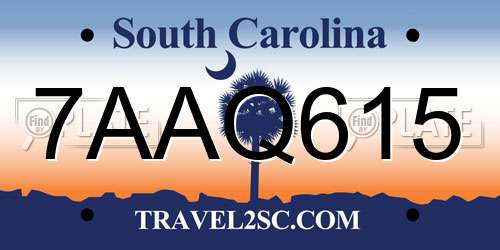 7AAQ615 South Carolina License Plate