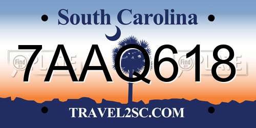 7AAQ618 South Carolina License Plate
