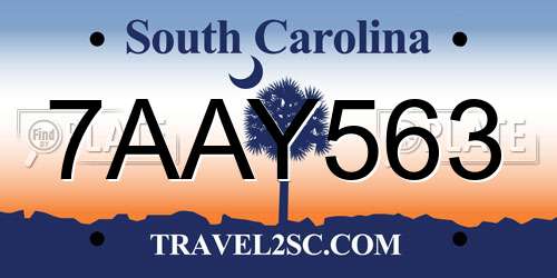 7AAY563 South Carolina License Plate