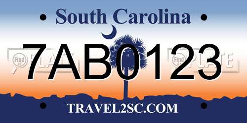 7AB0123 South Carolina License Plate