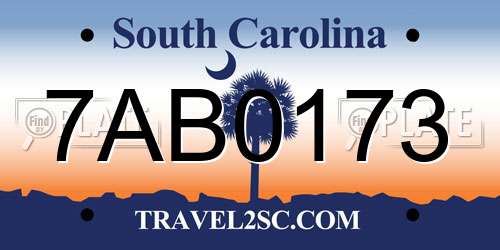 7AB0173 South Carolina License Plate