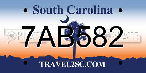 7AB582 South Carolina License Plate