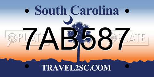 7AB587 South Carolina License Plate