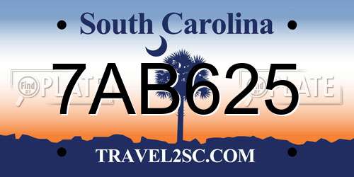 7AB625 South Carolina License Plate