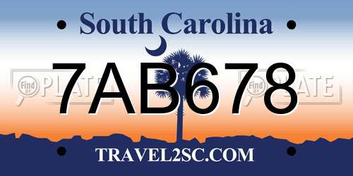 7AB678 South Carolina License Plate