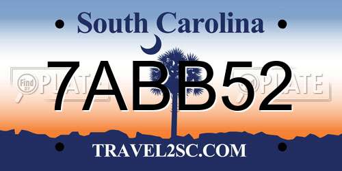 7ABB52 South Carolina License Plate