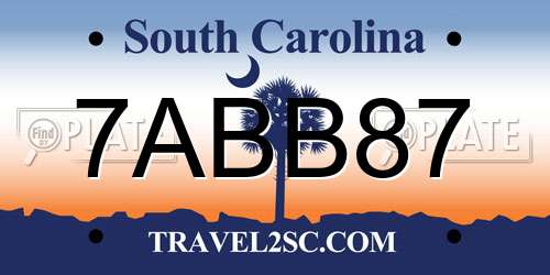 7ABB87 South Carolina License Plate