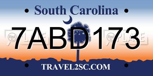 7ABD173 South Carolina License Plate