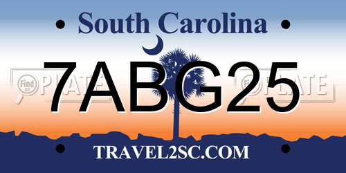 7ABG25 South Carolina License Plate