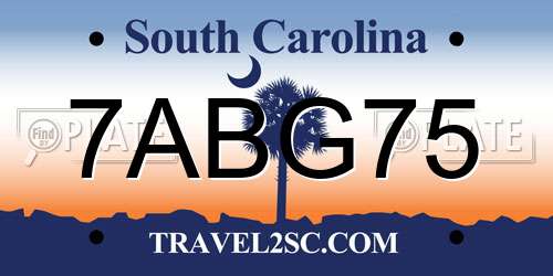 7ABG75 South Carolina License Plate