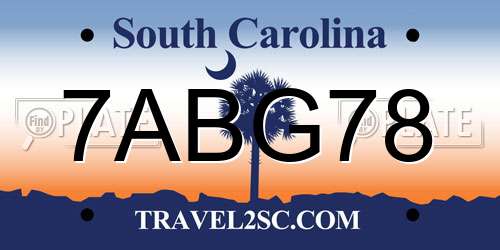 7ABG78 South Carolina License Plate