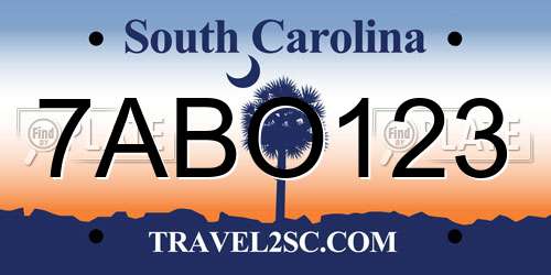 7ABO123 South Carolina License Plate