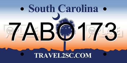 7ABO173 South Carolina License Plate