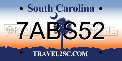 7ABS52 South Carolina License Plate