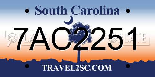 7AC2251 South Carolina License Plate