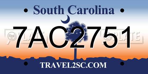 7AC2751 South Carolina License Plate