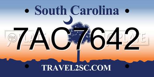7AC7642 South Carolina License Plate