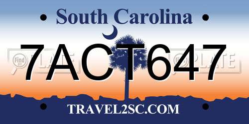 7ACT647 South Carolina License Plate