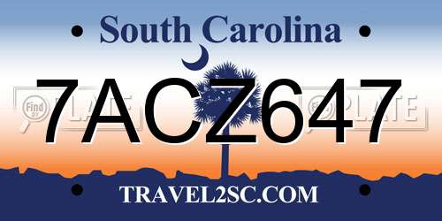 7ACZ647 South Carolina License Plate