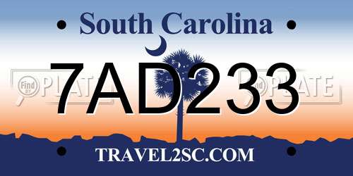 7AD233 South Carolina License Plate