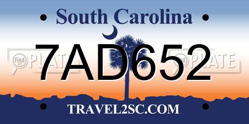 7AD652 South Carolina License Plate