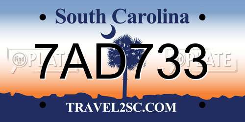 7AD733 South Carolina License Plate