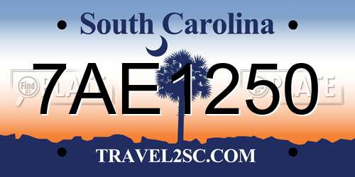 7AE1250 South Carolina License Plate