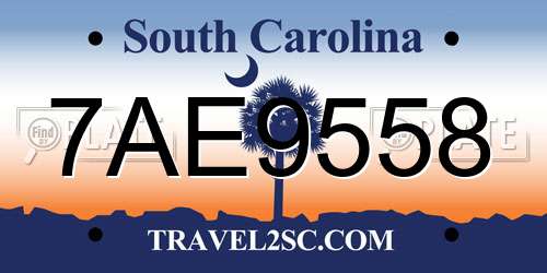 7AE9558 South Carolina License Plate