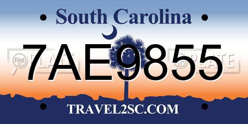7AE9855 South Carolina License Plate