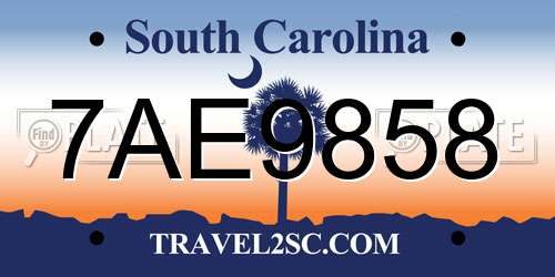 7AE9858 South Carolina License Plate