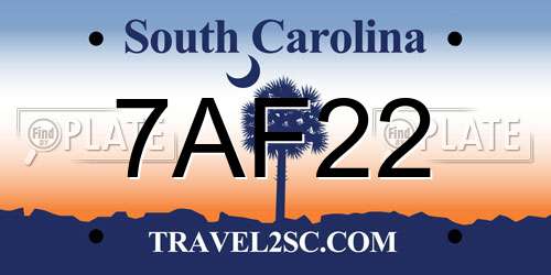 7AF22 South Carolina License Plate