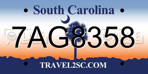 7AG8358 South Carolina License Plate