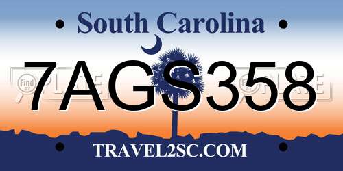 7AGS358 South Carolina License Plate