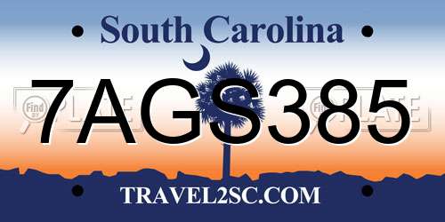 7AGS385 South Carolina License Plate